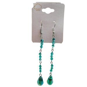 Pair if Chinese Crystal Beaded 3.5" Long Drop Dangle Earrings Teal Green NEW